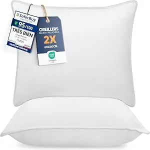1 - Utopia Bedding Oreillers 60x60cm Lot de 2, Coussins de Lit Blanc